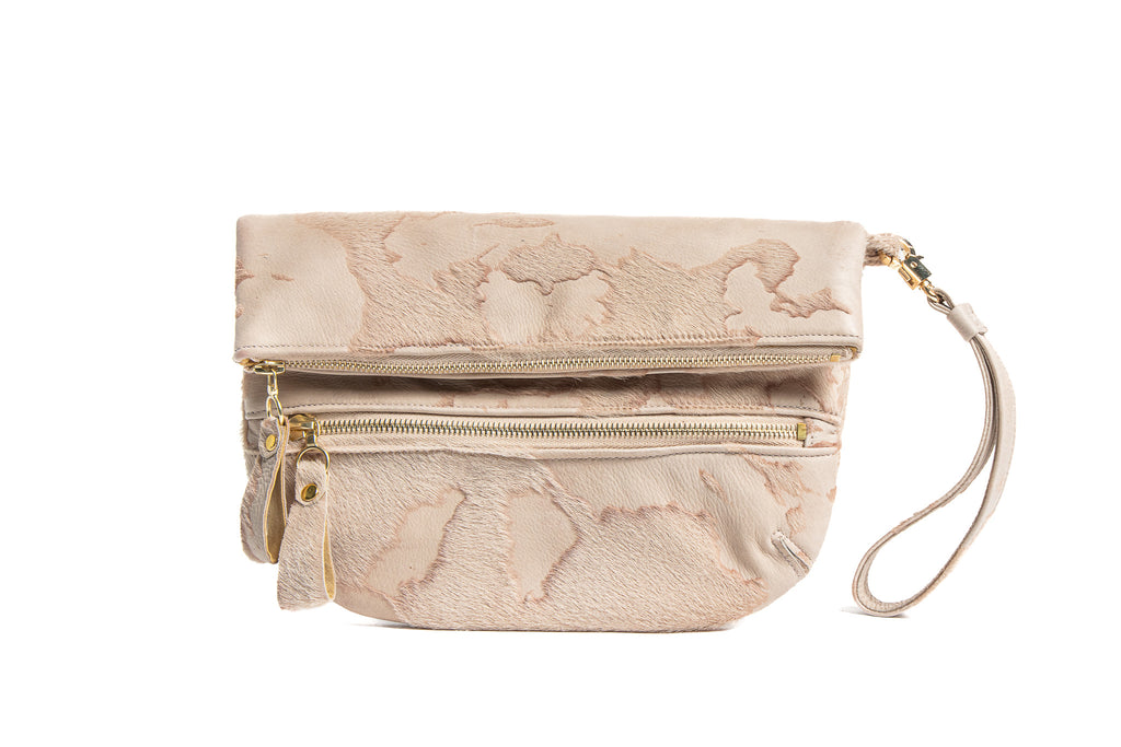 Cici – Acid Washed Hair-On Calf Clutch